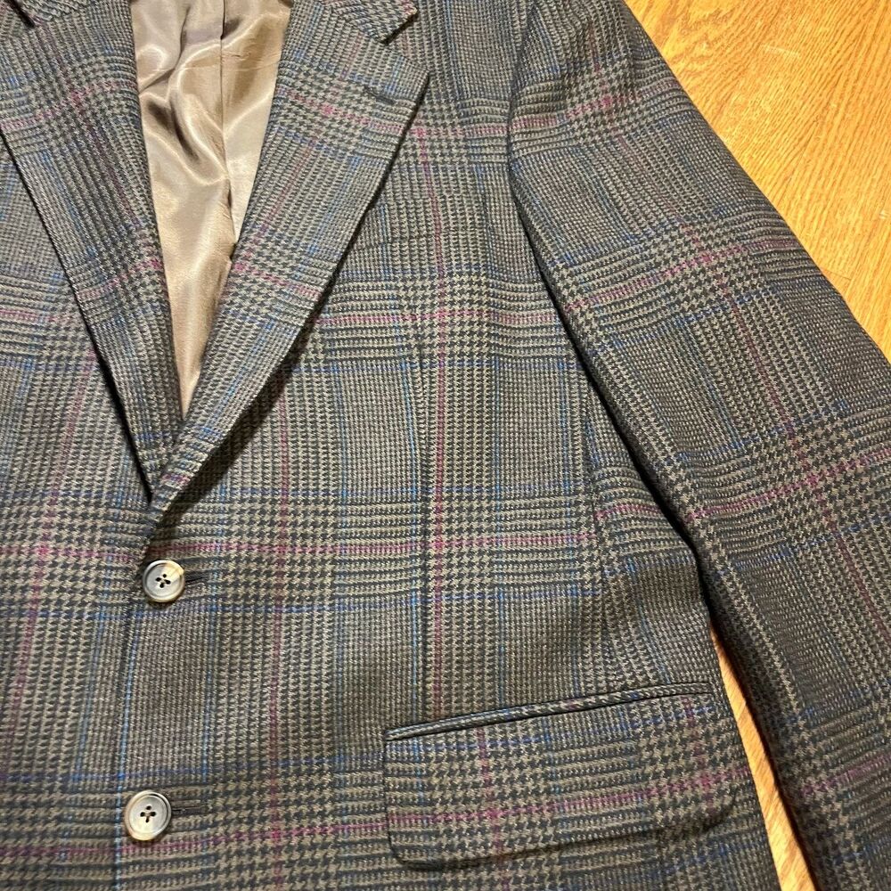 Vintage Burberrys Gray Glen Plaid 2-Button Blazer Sport Coat 100% Wool Tweed